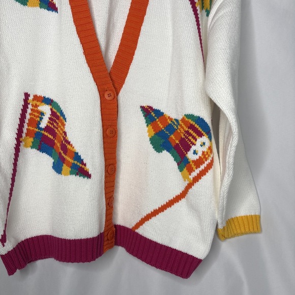 Vintage EP Pro Cardigan Sweater Women's Large V-Neck Preppy Golf Flags Bright - Picture 3 of 6